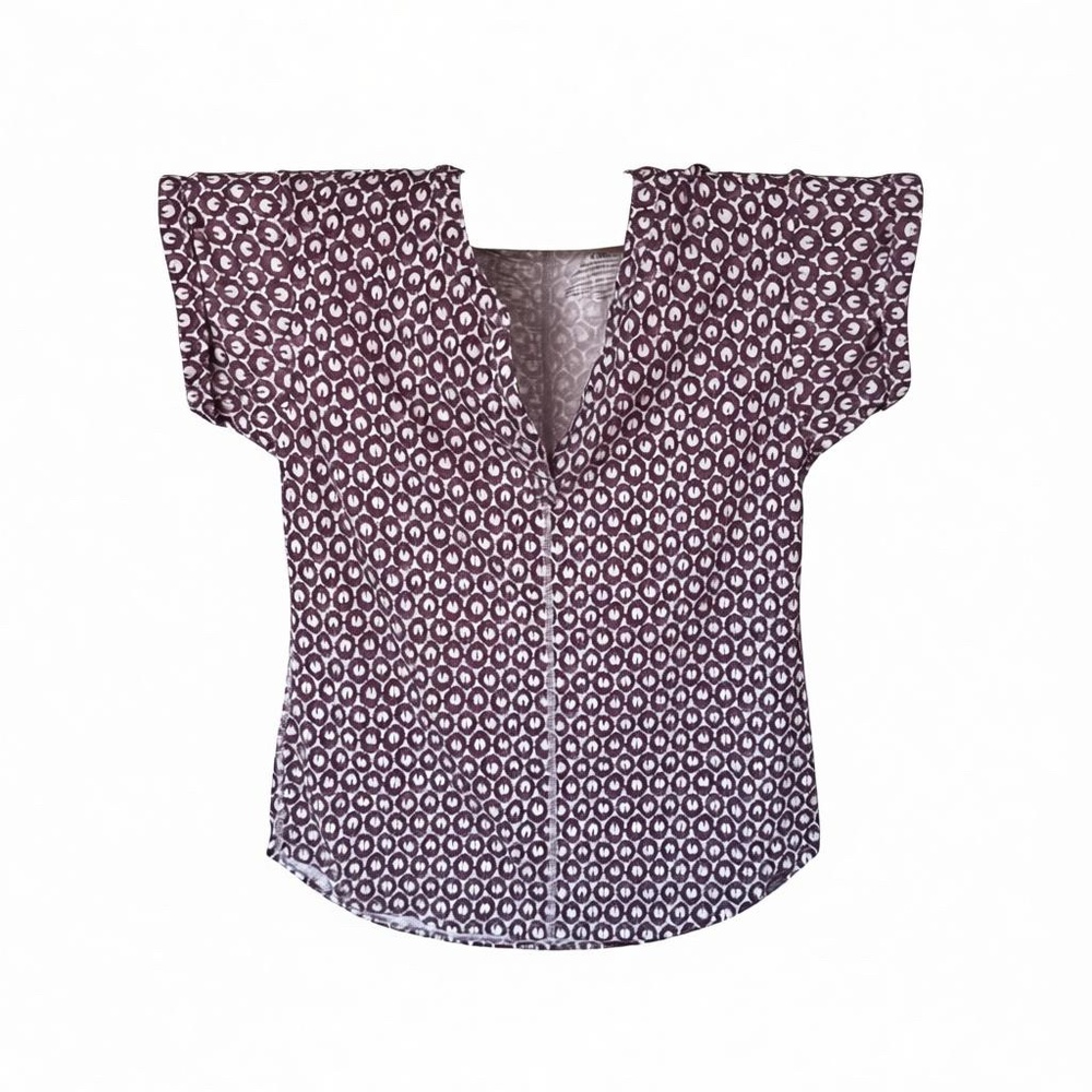 LL Bean Womens Small Purple Geometric Print Split Neck Short Sleeve Top 510118 - Picture 6 of 6